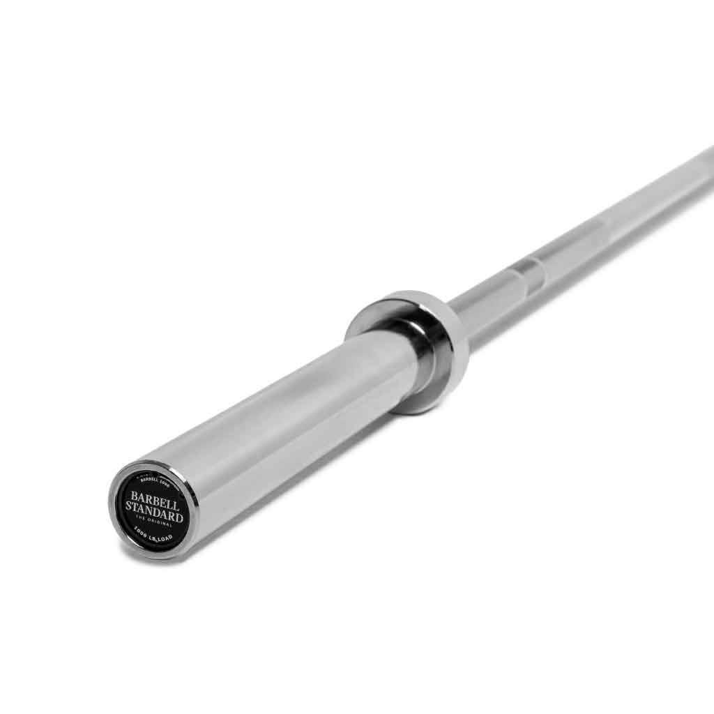 Barbell Standard 1000 Hero barbell with chrome finish and end cap rated for 1000 lb load capacity