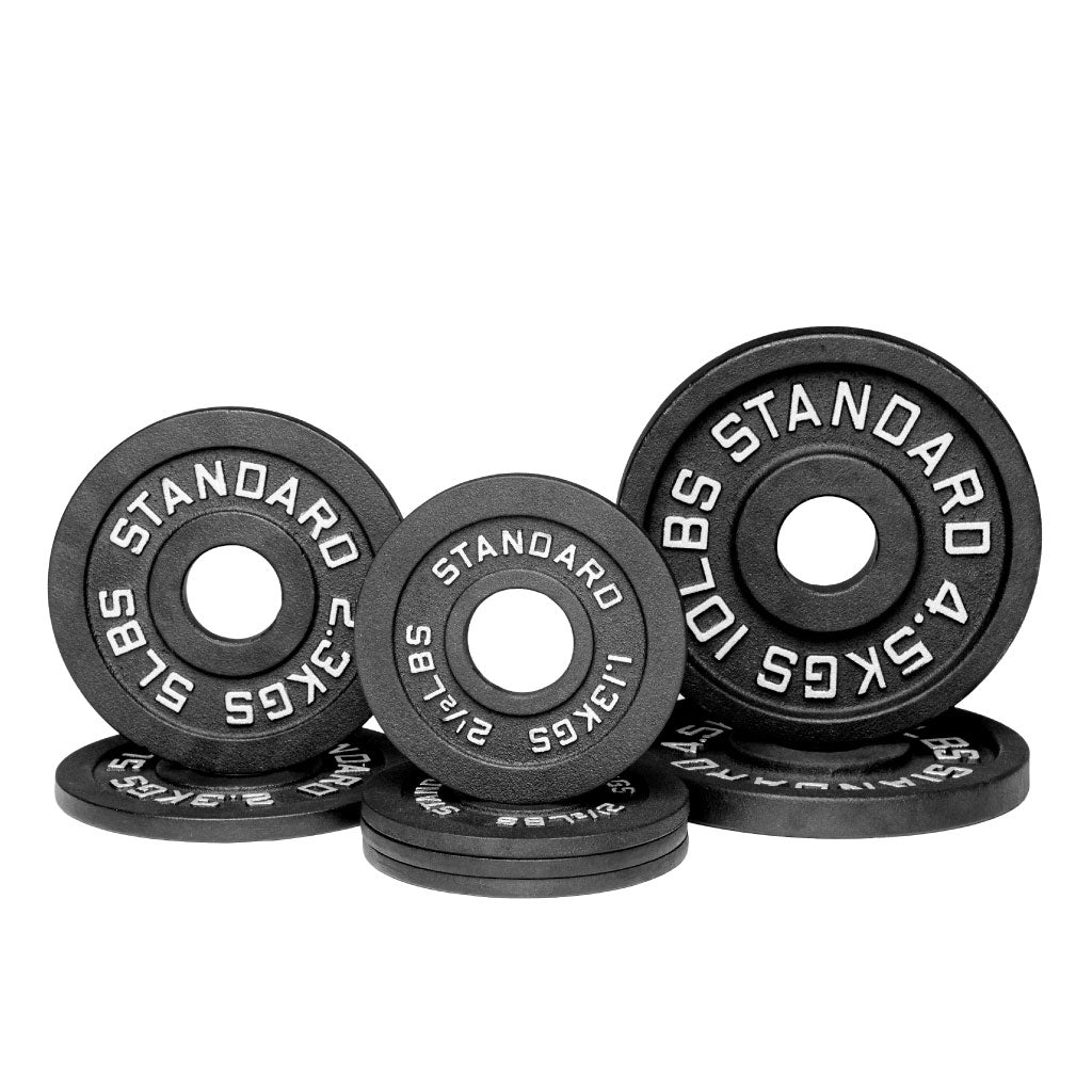 Barbell Standard 40 lb Olympic iron weight set with 10, 5, and 2.5 lb cast iron plates for home strength training