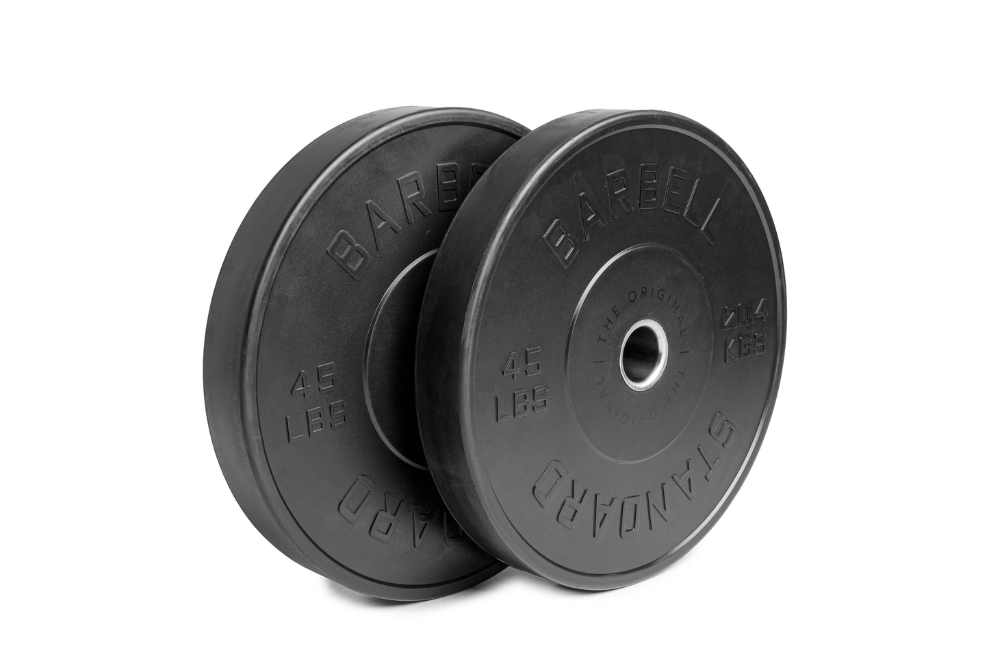 Pair of Barbell Standard 45 lb rubber bumper plates for weightlifting and strength training