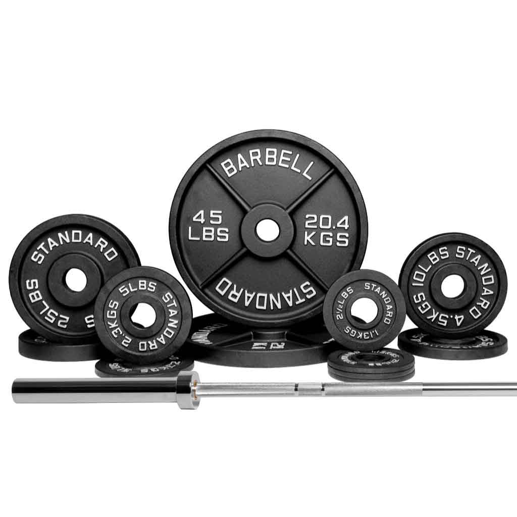 Barbell Standard 1000 set with 180 lb Olympic weight plates and barbell, durable home gym strength training equipment