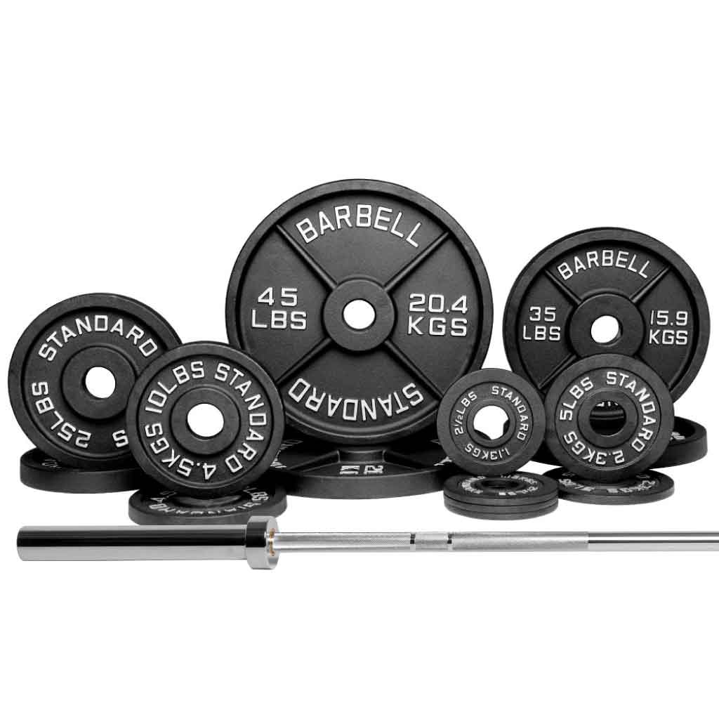 Barbell Standard 1000 set with 250 lb Olympic weight plates and barbell, heavy-duty strength training home gym equipment