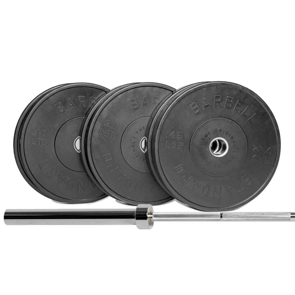 160 lb Olympic weight set with barbell and bumper plates for lifting and strength training