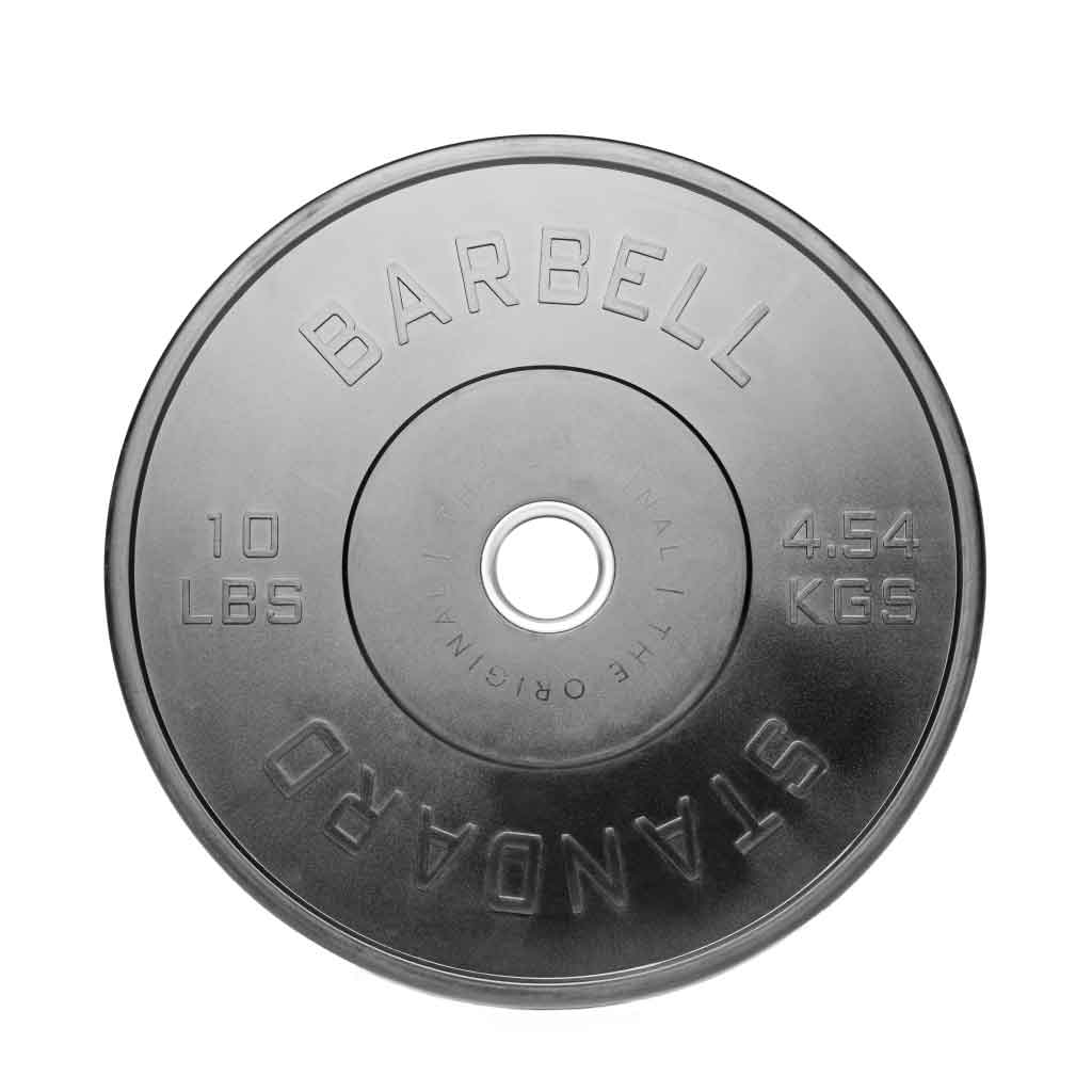 Barbell Standard 10 lb rubber bumper plate with 4.54 kg marking and raised lettering