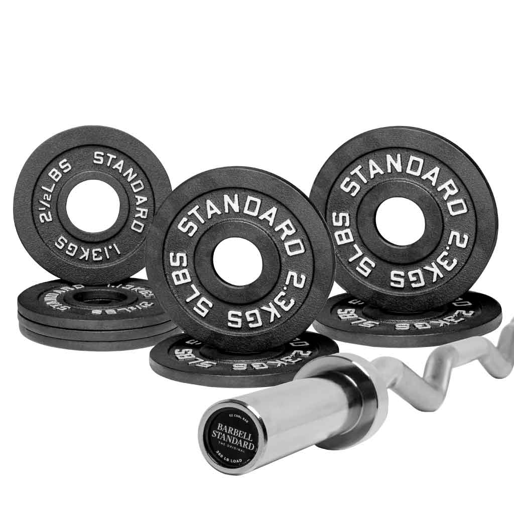 Barbell Standard curl bar with 30 lb cast iron weight set, including 5 lb and 2.5 lb plates
