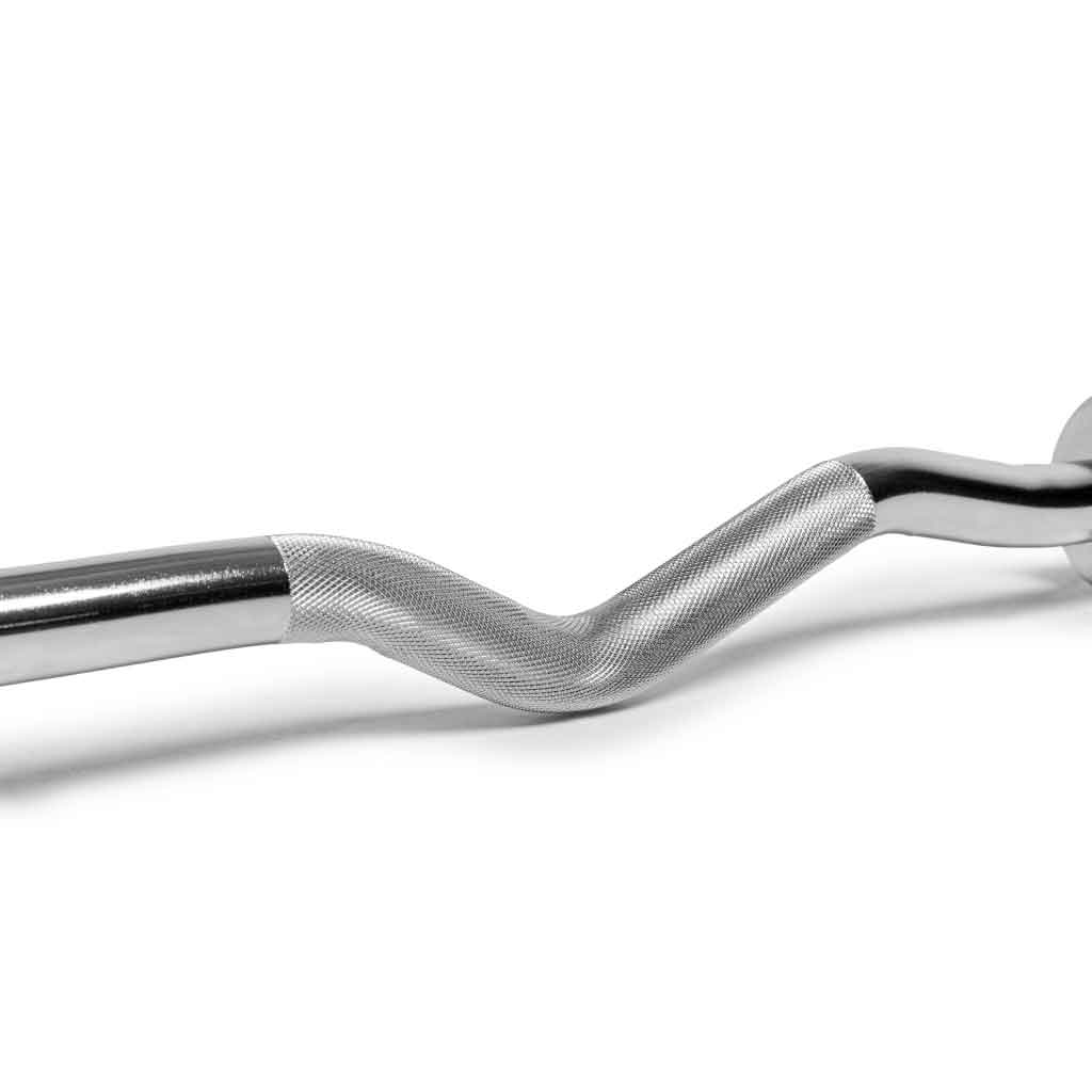 Close up of Barbell Standard EZ curl bar knurled grip for secure and comfortable weightlifting