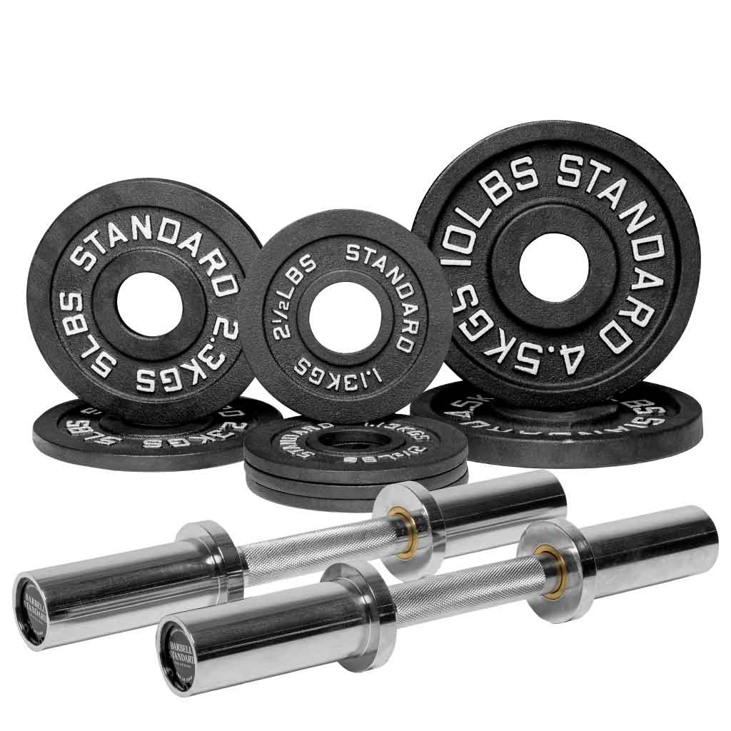 Barbell Standard dumbbell set with 40 lbs of cast iron weight plates and chrome dumbbell handles