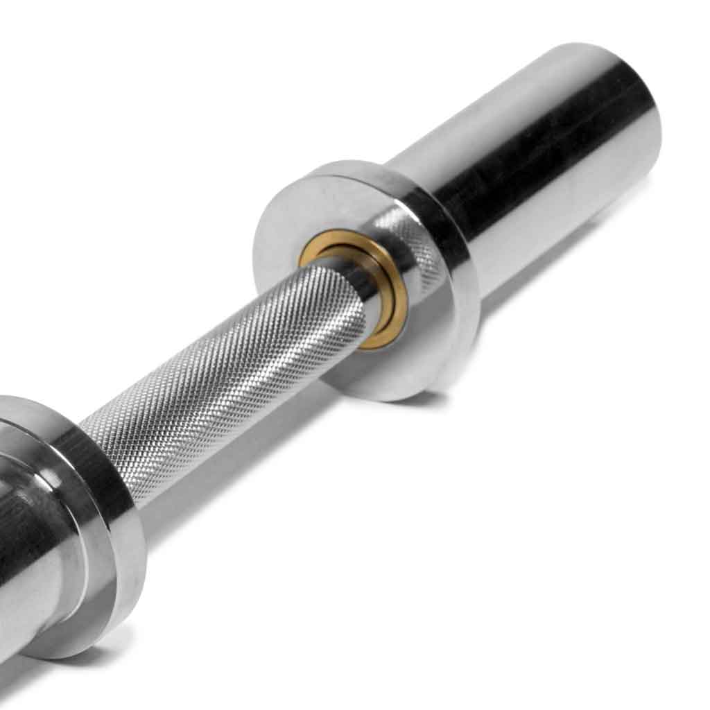 Barbell Standard chrome dumbbell handle with precision knurling and smooth rotating sleeves