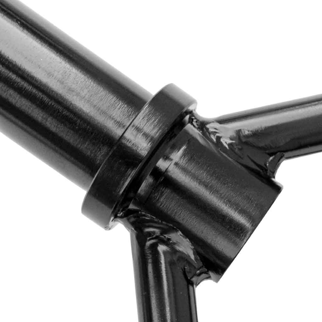 Close-up of welded sleeve connection on Barbell Standard hex trap bar with black powder-coated finish
