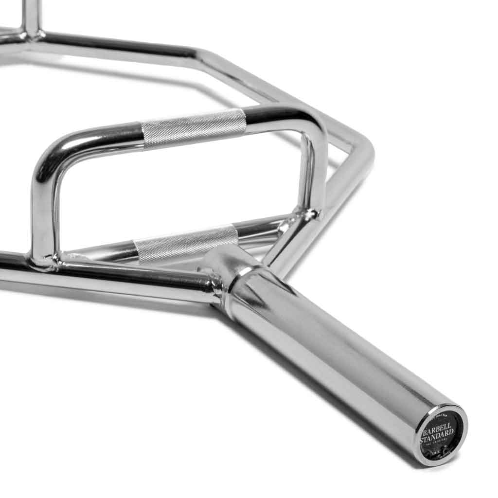 Barbell Standard chrome hex trap bar with knurled handles for deadlifts and shrugs
