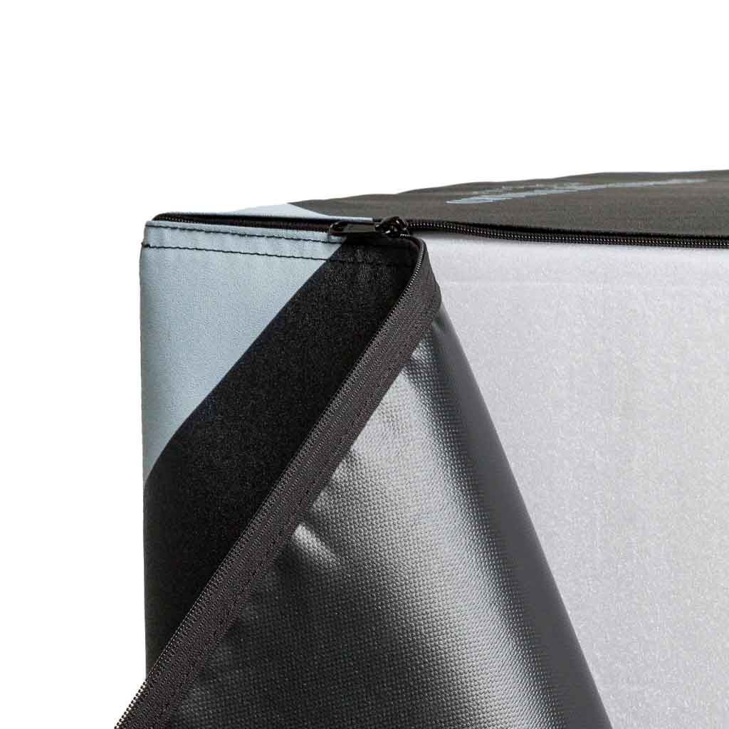 Close-up of Barbell Standard foam plyo box showing durable zippered cover and dense foam interior for safe training
