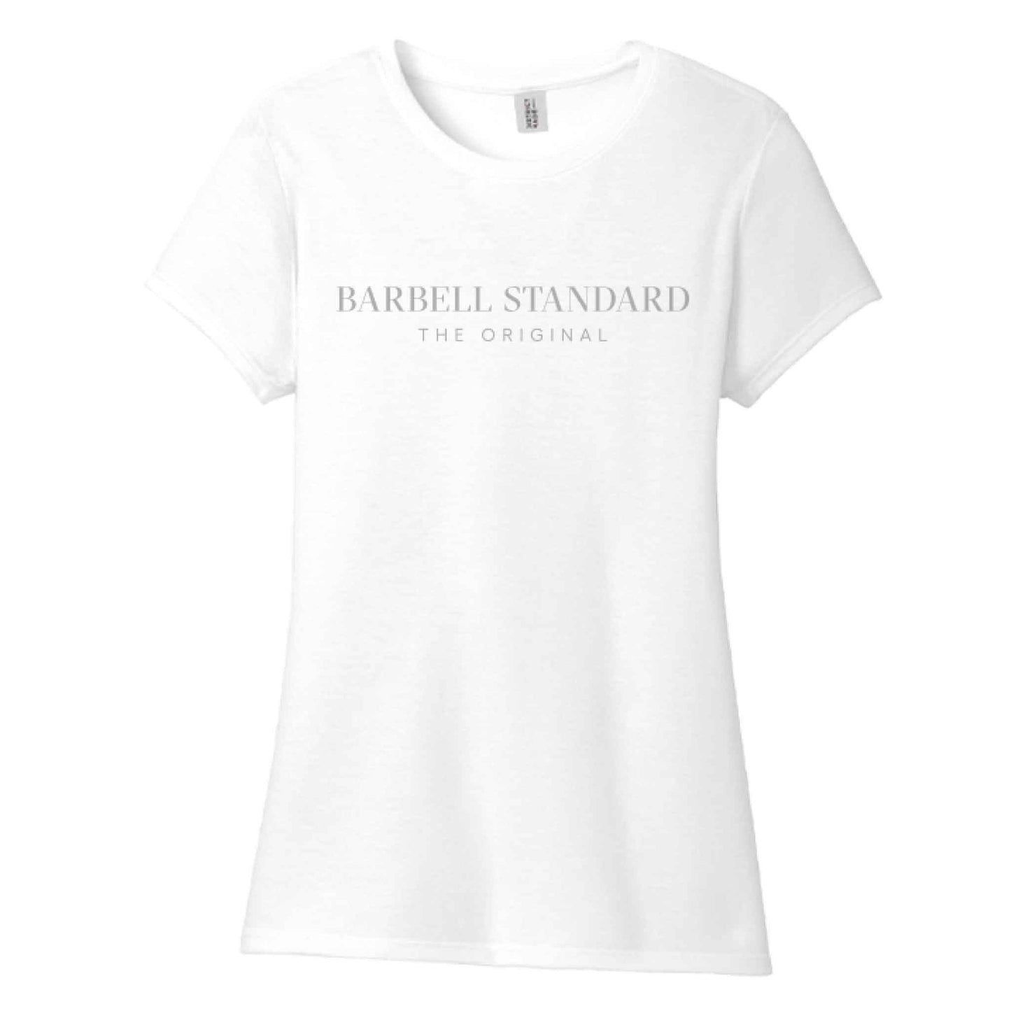 A gray tri-blend performance crew t-shirt with 'Barbell Standard' and 'The Original' printed on the front.