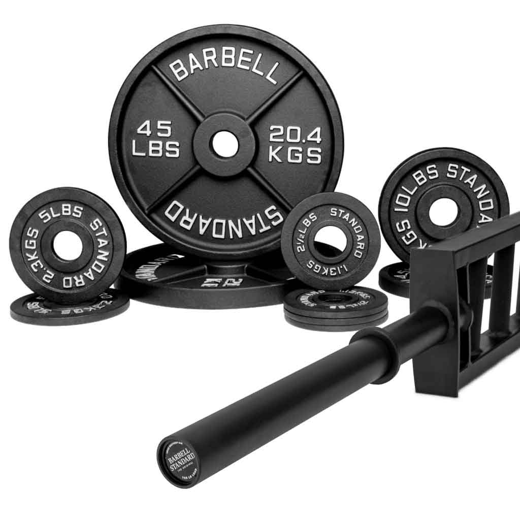 Barbell Standard Swiss bar with 130 lbs iron weight plates, multi-grip barbell for bench press and strength training