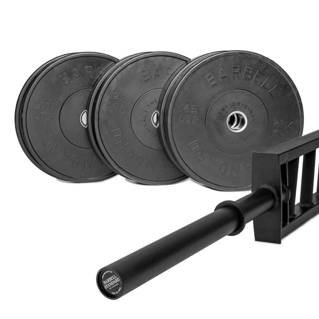 Barbell Standard Swiss bar with 160 lbs iron weight plates, multi-grip specialty bar for strength training