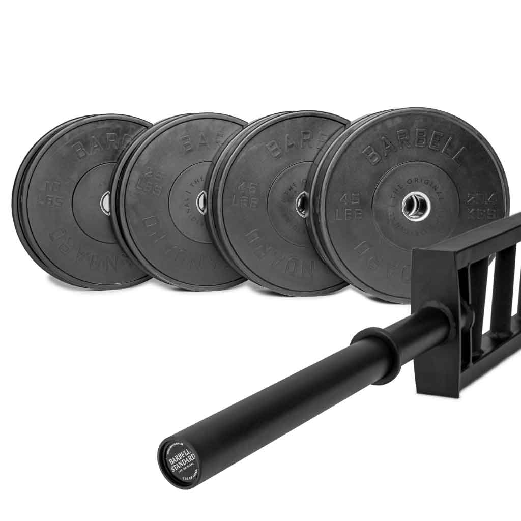 Barbell Standard Swiss bar with 250 lbs iron plates, strength training specialty bar