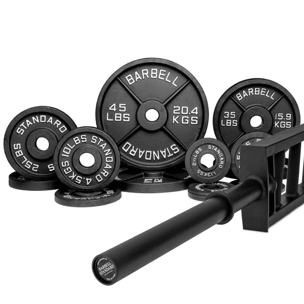 Barbell Standard Swiss bar with 250 lbs weight plates for versatile strength training