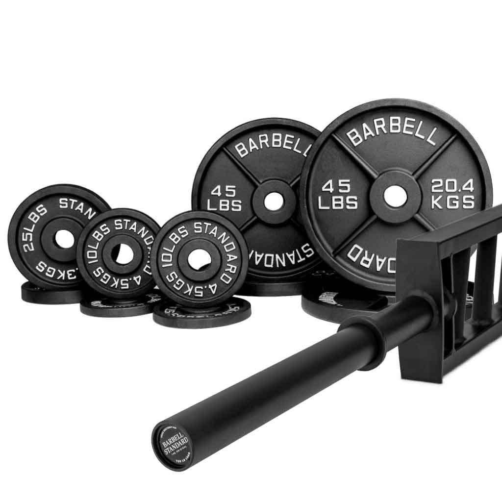 Barbell Standard Swiss bar with 270 lbs weight plates for strength and power training