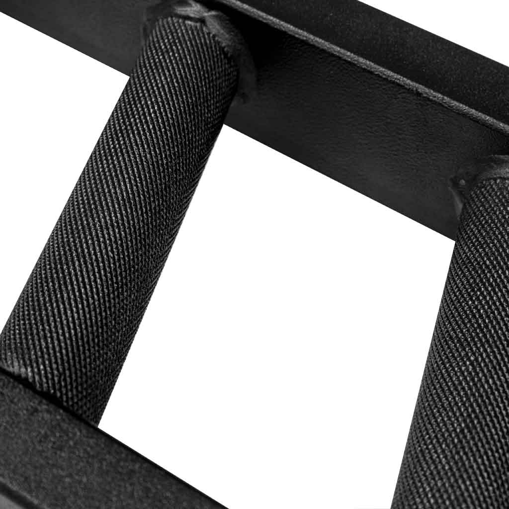 Close-up of Swiss Multigrip Bar knurled handles with durable textured grip for secure lifting