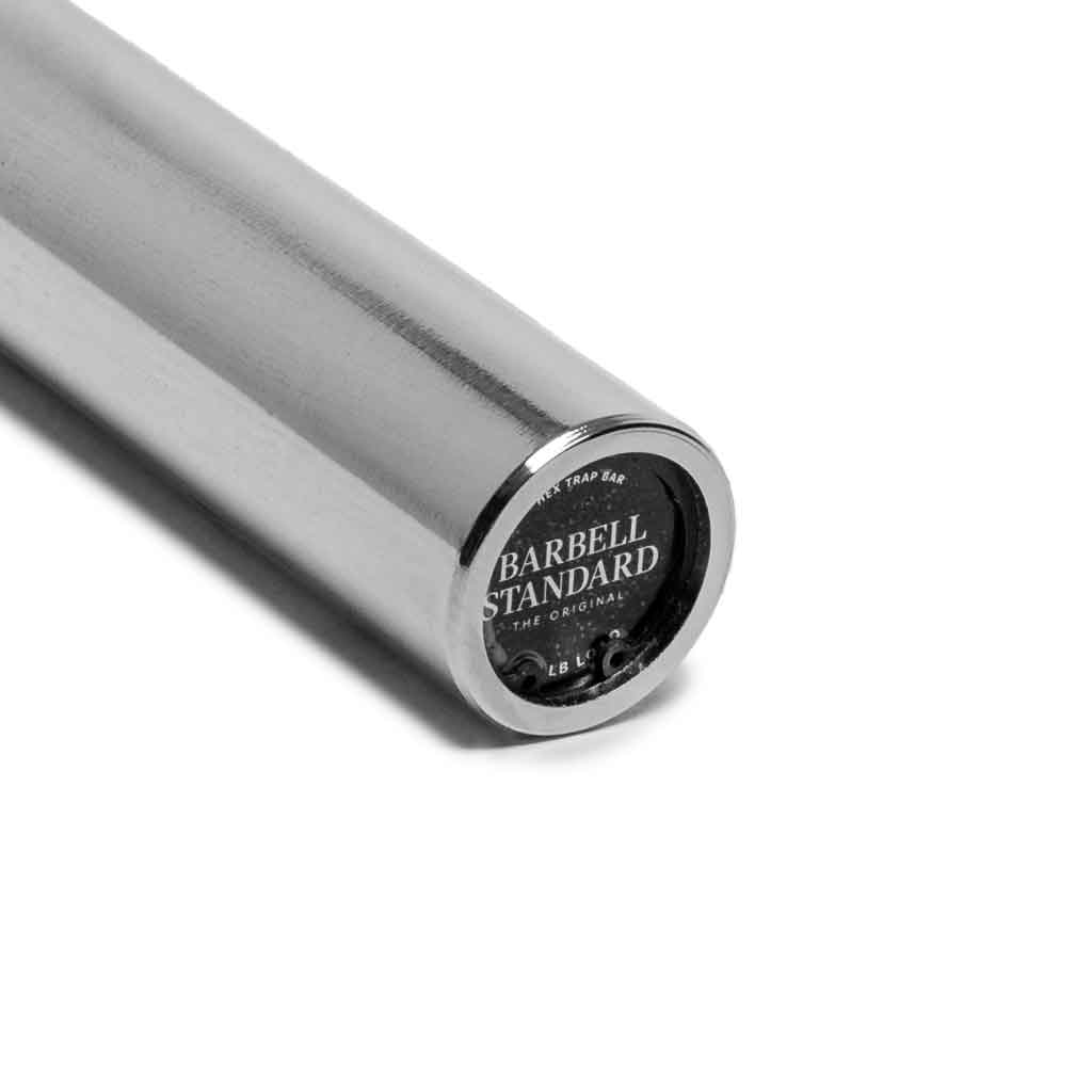 Barbell Standard trap bar end cap with chrome sleeve and branded logo for Olympic weightlifting equipment