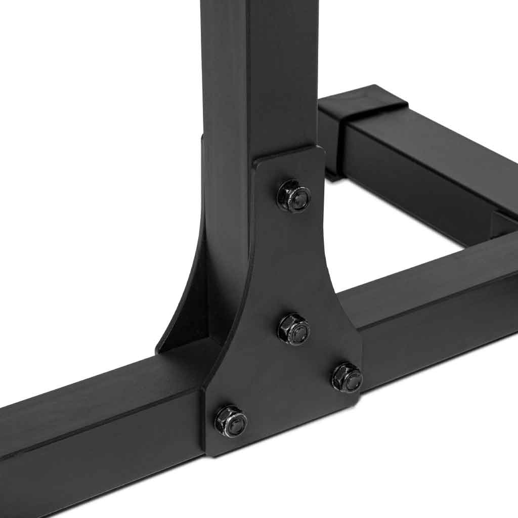 Close-up of reinforced steel bracket with bolts on weight tree rack for strength and stability