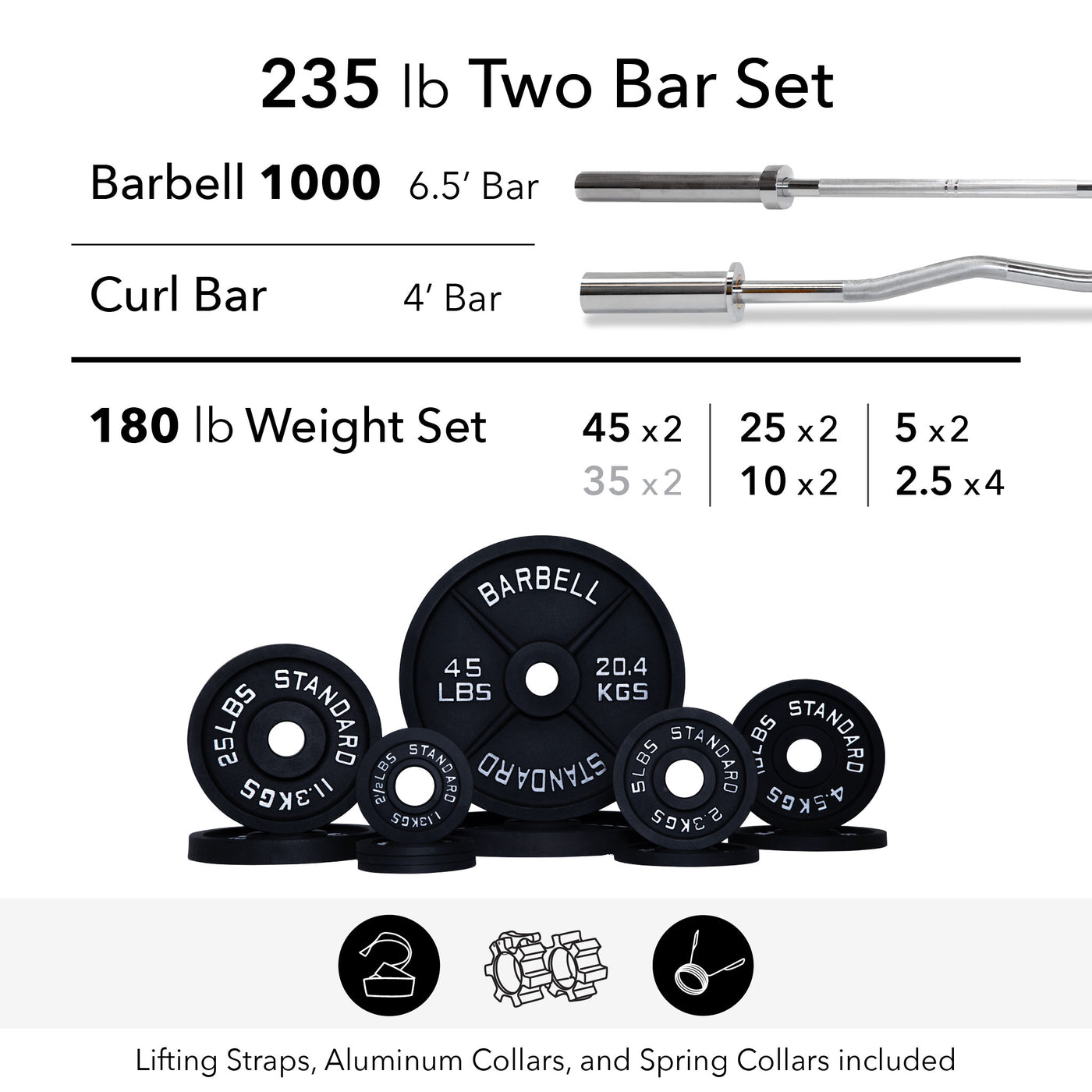 235 lb Two Bar Weight Set