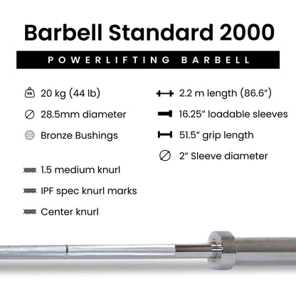 Barbell Standard 2000 Powerlifting Barbell