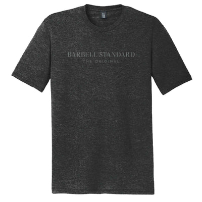Barbell Standard Performance Tee, gray shirt with Barbell Standard and The Original printed on front.