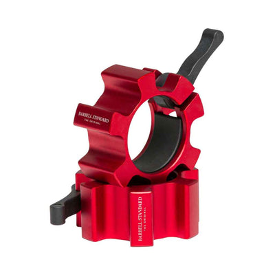 Barbell Standard aluminum bar collars, red aluminum finish with black rubberized interior lining