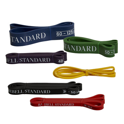 Barbell Standard resistance bands, full set: yellow 5-15, red 10-25, black 20-50, purple 40-75, green 50-100, blue 60-125 lb