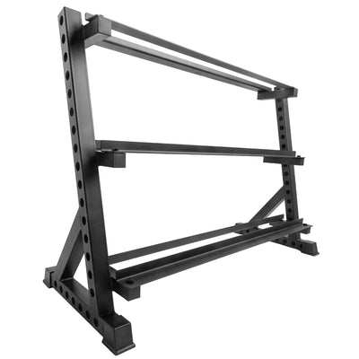 Barbell Standard three-tier dumbbell rack, three-quarter angle, empty
