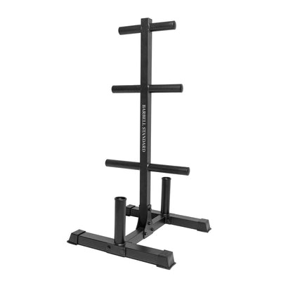 Barbell Standard black weight tree with three horizontal plate storage bars and two vertical sleeves